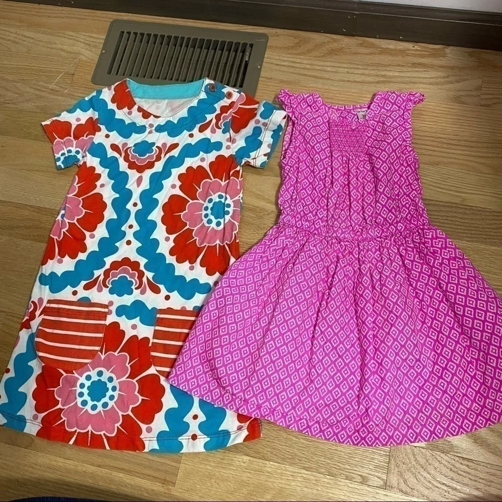 3T Dress Bundle Carter’s Pink Diamond Print Blue Red Floral  Kids Girls